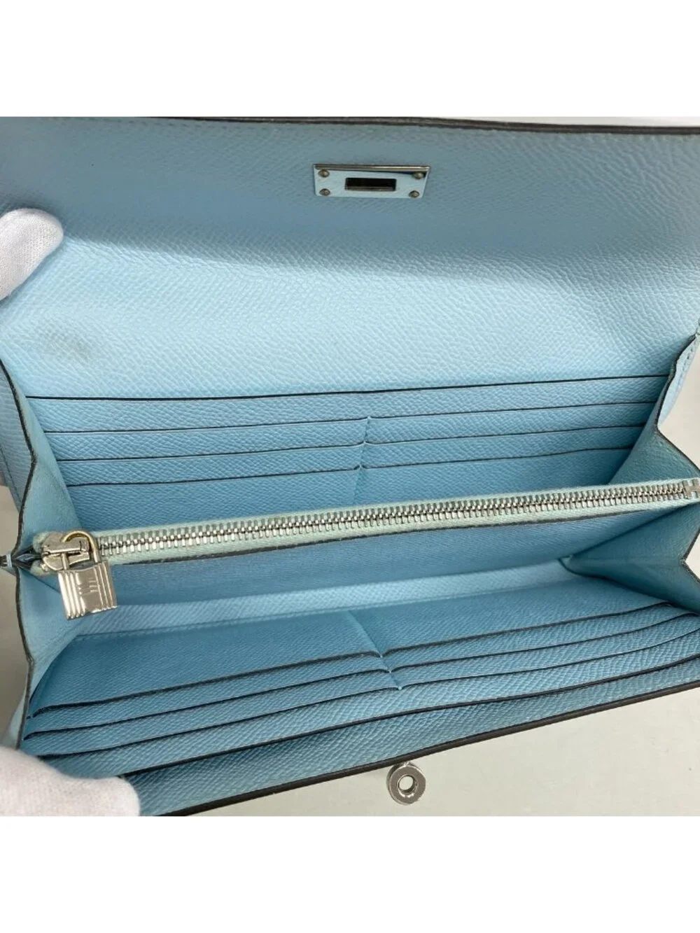 Hermes Wallet Kelly Veau Epsom Blue Zephyr Silver
